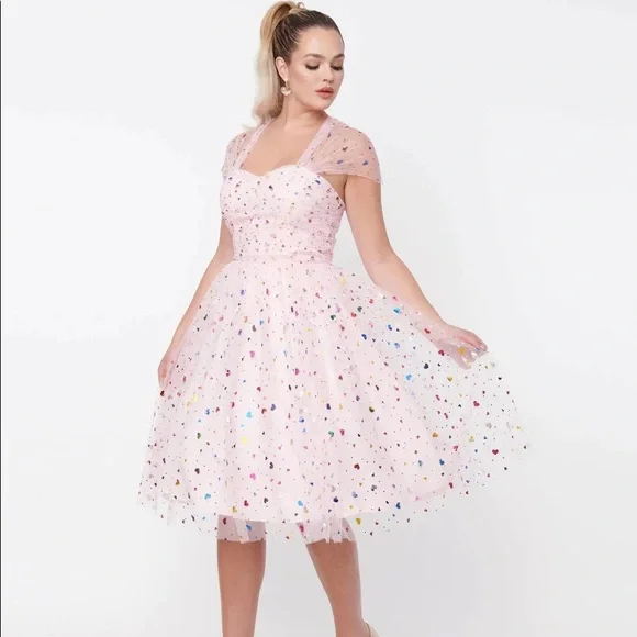 Unique Vintage | Dresses | Unique Vintage Pink Rainbow Hearts | Poshmark